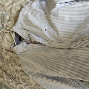 Tommy Hillfiger blue and white striped shirt 100 💯 cotton